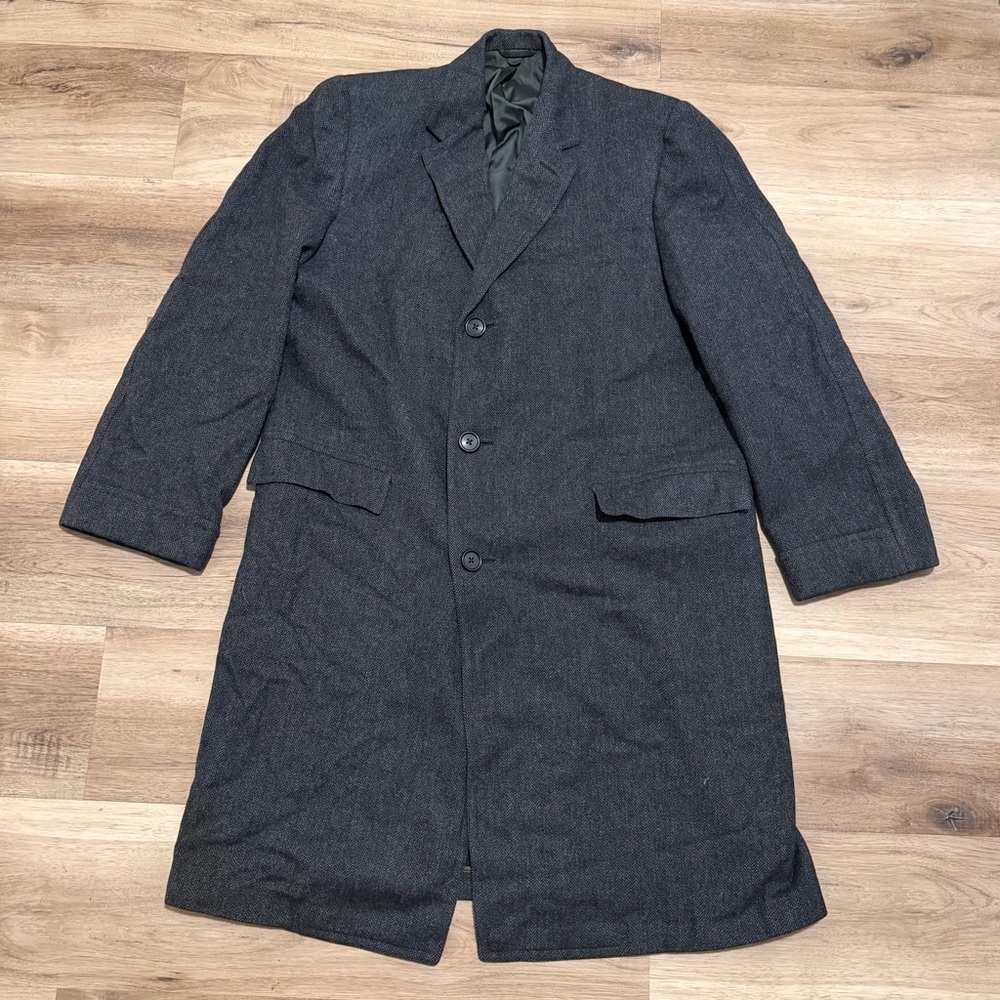 Vtg 50s Men’s L Barron Anderson Wool Herringbone Overcoat Jacket EUC
